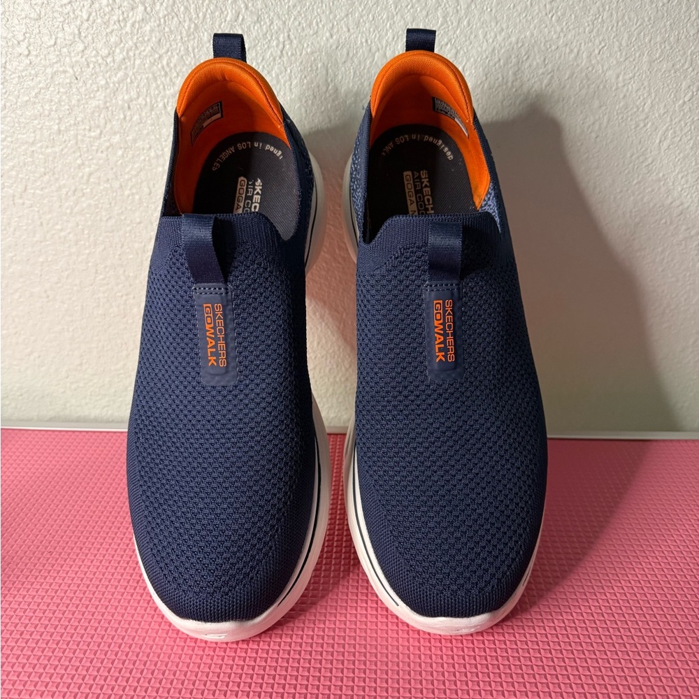 Skechers Blue and Orange Slip-On Sneakers with Modern Design
